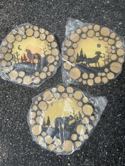 3 Resin Round Wall Hangings. A Bear, A Coyote And A Moose. Measures 9” Diameter
