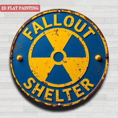 Shelter Sign – Fall Out Retro Nuclear Radiation Warning Metal Wall Art 8″
