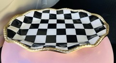 🤍🖤 New Black & White Checked Enamel Golden Metal Trinket Tray