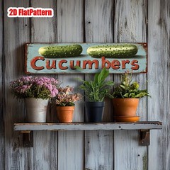 Vintage Metal Cucumbers Sign Rustic Farmhouse Kitchen Garden Wall Decor 16×4in