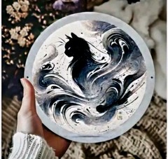 Vintage Black Cat Swirl Art 8×8 Round Tin Sign Wall Decor Gift Idea Unique Home