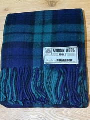 100% Virgin Wool Stadium/Throw Blanket 50×60 Blue/Green Plaid New Gagalis & Co.