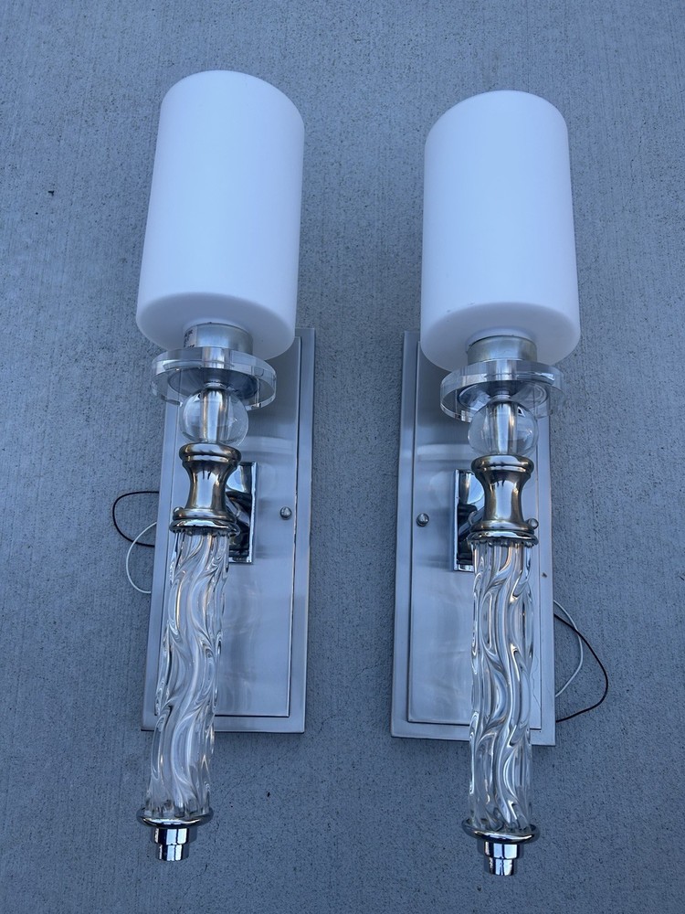 LOT OF 2 PIECES UTTERMOST CAMPANIA 1 LIGHT CARVED GLASS SCONCES (22486)