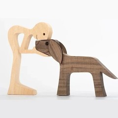 Handmade Wooden Statue, Sitting Woman and Dog Wood Decoration Craft Figurine