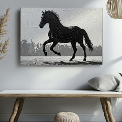 Textured Silhouette Horse Canvasminimalist Black On White Wall Art