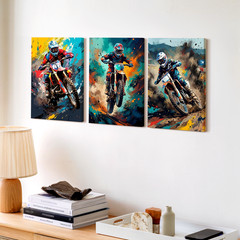 3 Pieces Vibrant Motocross Racing Large Wall Art Set for Bedroom Set Of 3