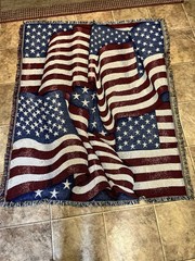 Vintage Woven Tapestry Throw Blanket 4th Of July USA American Flag 51″ x 60″