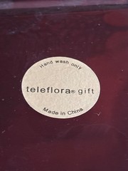 Teleflora Brown Square Glass Vase with Gold Maple Leaf Design 4.75 Inches