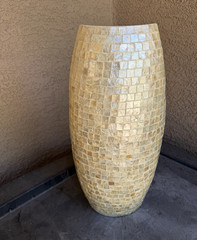 Beige/Cream Mother of Pearl Mosaic Decorative Cylinder Floor Vase Free Standing