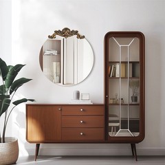 Round Frameless Wall Mirror for Bedroom Entrance Vintage Baroque Wall Mirror
