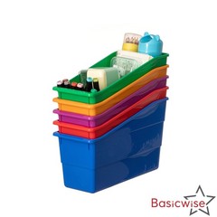 New Basicwise 6-pc Assorted Color Plastic Storage Bins Versatile Book Magazine