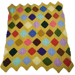 Vintage 1960s Granny Square 44″ x 52″ Crocheted Knitted Lap Baby Throw Blanket