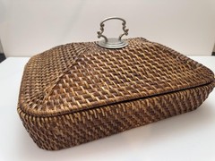 Rectangular Shaped Storage Basket made of Fine Woven Reed with Lid Metal Handle