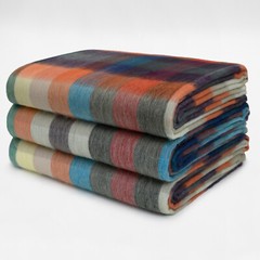 COZY CHECKER ALPACA WOOL BLANKET 96″ x 66″ MULTICOLOR PLAID IN ORANGE BLUE BROWN