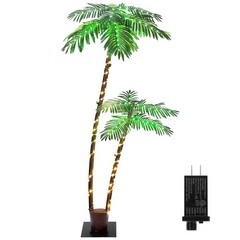 6FT Lighted Palm Tree, Artificial Tree w/LED Lights for Patio Beach Pool Party