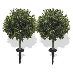 2 Pack Artificial Boxwood Topiary Ground Stake Fake Sphere Shrub Outdoor Garden