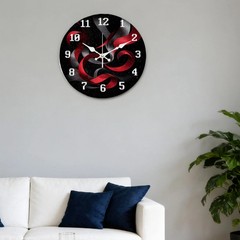 Red and Black Ribbon Wooden Silent Wall Clock No Battery Home Decors