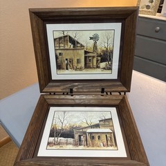 (2)Vintage Country Barn Wooden Framed Print Rustic Farmhouse Wall Art Decor