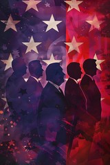 Silhouettes of US Presidents – 250 Years of America Flag Decor – POSTER 20″x30″