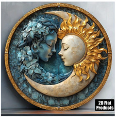 Sun And Moon Round Metal Wall Art Plaque – 8×8 Inches 2D Flat Aluminum Decorativ