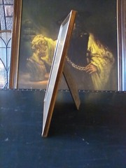 VINTAGE ORNATE METAL PHOTO FRAME 8X10 GRAY VELVET MID CENTURY EASEL HANGING