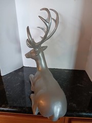 Modern Silver Resin Plastic Reindeer Deer Resting Figurine 15″ High, 12″ Long
