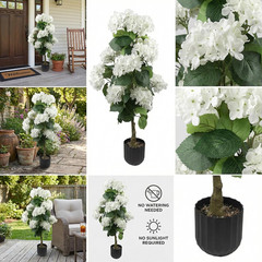 2 Pcs 3 Ft Artificial Hydrangea Trees Potted, UV Resistant Faux Silk Hydrangea P