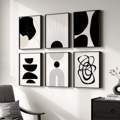 Framed Boho Black and White Abstract Wall Art, Set of 6 Modern Canvas Prints …
