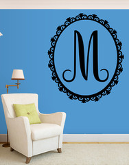 ORNATE LARGE OVAL MONOGRAM INITIAL LARGE WALL VINYL DECAL STICKER COLOR CHOICE