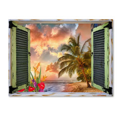24 In. X 32 In. «Tropical Window to Paradise IV» by Leo Kelly Printed Canvas Wal