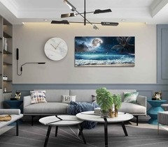 Moon Ocean Decor Beach Wall Art 20x40in Canvas Seascape Painting – Living Room