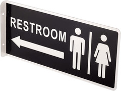 Double Sided Metal Restroom Sign, Aluminum Bathroom Sign for Home and Office, 12