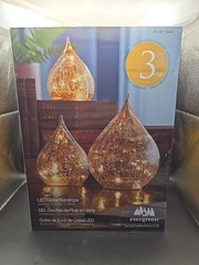 3 Evergreen LED Glass Raindrops Gold Crackle Finish 1759342