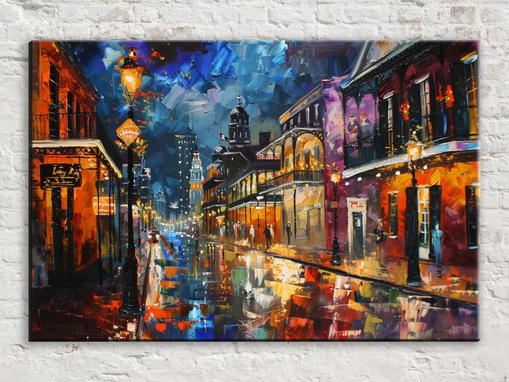 New Orleans Bourbon Street at Night, Canvas Art Print Living Room Decor