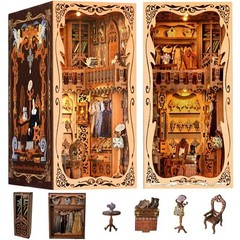 Book Nook Kit with LED Light, Bookshelf Insert Decor DIY Miniature Diorama