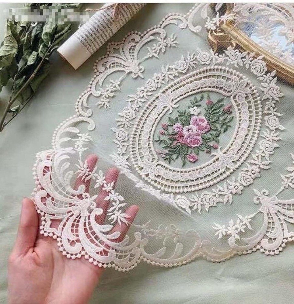 2Pack 15×21-in Large Beige Retro Lace Placemats, French Crochet Doilies,