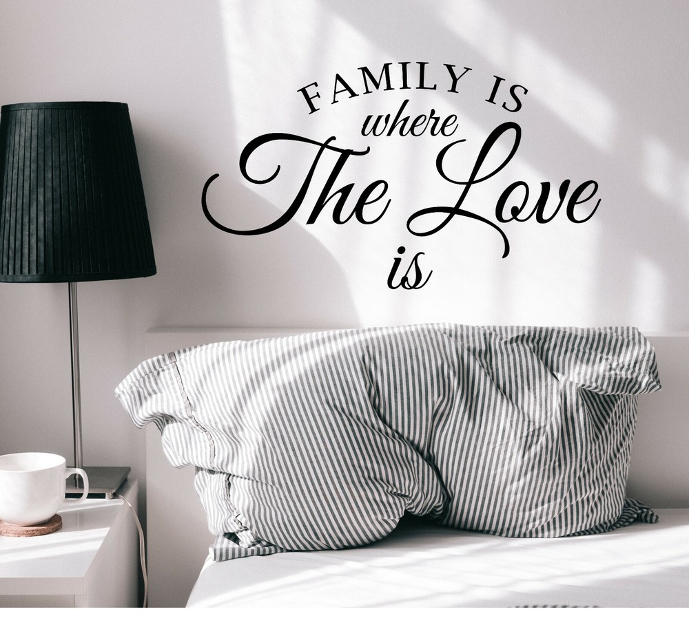 Vinyl Wall Decal Family Is Where The Love Quote Stickers 22.5 in x 13 in gz296