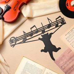 Black Cat Music Notes Metal Wall Art Hanging Decor for Home Office Gift