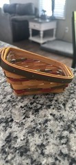 Small Rectangular Woven Wood Basket Stackable Country Brown Beige Red Green