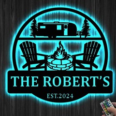 Personalized Campers RV Yard LED Metal Sign, Custom Camper Name Decor