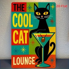 Metal Cat Sign Inch Metal Cool Retro Black Cat Sitting Beside Martini