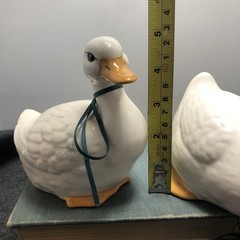Vintage Cottage Core White Ceramic Goose Duck Home Decor Shelf Sitter Set/2
