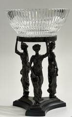 Three Graces Crystal Bowl Centerpiece Antique Brass, Bronze Finish 13”