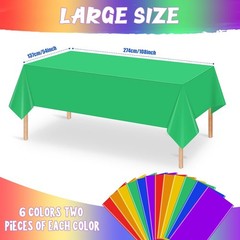 12 Pack Assorted Color Rectangle Plastic Tablecloth Disposable Rainbow
