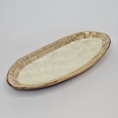 Capiz Shell Wood Console Bowl Center Piece 16″ x 6″ Oval Fruit Dish Nautical Sea