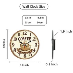 Coffee Pattern Wooden Silent Wall Clock No Battery Holiday Home Decors