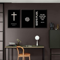 Modern Black & White Bible Verse Canvas Wall Art – Inspirational Cross Decor for