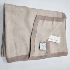 Yves Delorme Visible Beige Throw Blanket Baby Alpaca Border 51″x67″ Gift BOX NEW