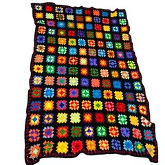 Handmade Granny Core Squares Roseanne Afghan Blanket Throw Black 66 in x 42 in