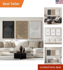 Large Framed Black and White Neutral Abstract Wall Art for Living Room, 3 Pie…